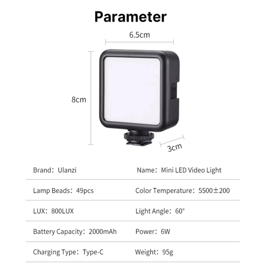 No.1 Ulanzi VL49 Mini LED Light ไฟเซลฟี่ไร้สาย ขนาดพกพา แบตในตัว ติดหัวกล้อง No.1 Ulanzi VL49 Mini LED Light ไฟเซลฟี่ไร้สาย ขนาดพกพา แบตในตัว ติดหัวกล้อง