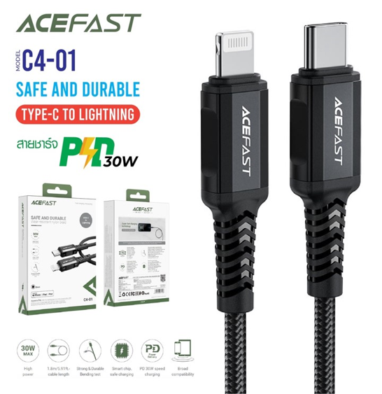 No.10 ACEFAST รุ่น C4 01 สายชาร์จ ไทป์ซี ไอโฟน ชาร์จเร็ว 30W Max ยาว 1.8เมตร No.10 ACEFAST รุ่น C4 01 สายชาร์จ ไทป์ซี ไอโฟน ชาร์จเร็ว 30W Max ยาว 1.8เมตร
