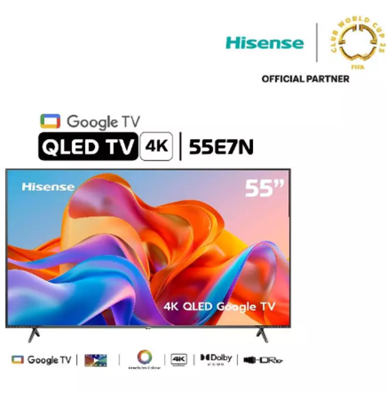 No.3 Hisense สมาร์ททีวี QLED UHD 4K Google TV รุ่น 55E7N ขนาด 55 นิ้ว No.3 Hisense สมาร์ททีวี QLED UHD 4K Google TV รุ่น 55E7N ขนาด 55 นิ้ว