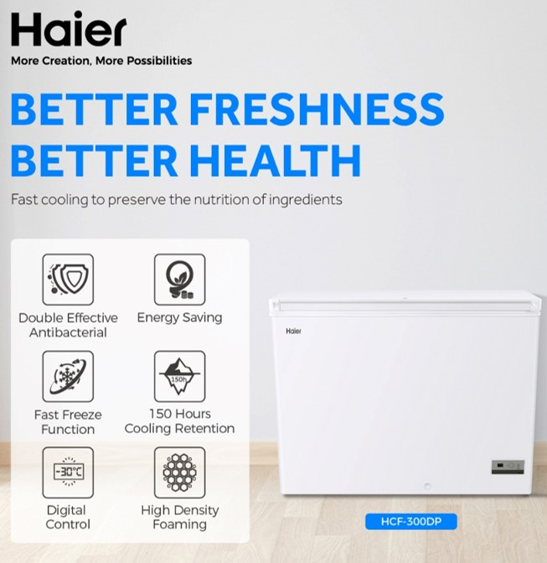No.6 Haier ตู้แช่แข็ง ทำความเย็น 10 องศาถึง 30 องศา ขนาด 8.9Q 251L รุ่น HCF 300DP No.6 Haier ตู้แช่แข็ง ทำความเย็น 10 องศาถึง 30 องศา ขนาด 8.9Q 251L รุ่น HCF 300DP