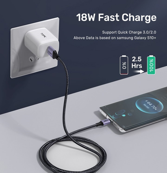 No.6 TOPK AN10 สายชาร์จ Micro USB Type C แบบไนลอนถัก No.6 TOPK AN10 สายชาร์จ Micro USB Type C แบบไนลอนถัก