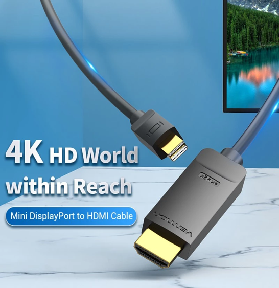 No.6 Vention Mini DisplayPort to HDMI Mini DP to HDMI Cable 4K 30Hz สำหรับ MacBook iMac No.6 Vention Mini DisplayPort to HDMI Mini DP to HDMI Cable 4K 30Hz สำหรับ MacBook iMac