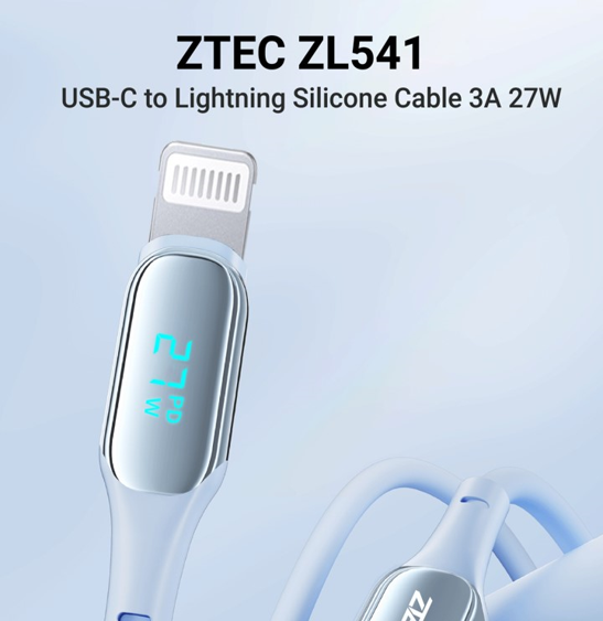 No.6 ZTEC สายชาร์จเร็วซิลิโคน มีหน้าจอ USB C to Lightning 27W รองรับชาร์จเร็ว PD ยาว 1.5 เมตร No.6 ZTEC สายชาร์จเร็วซิลิโคน มีหน้าจอ USB C to Lightning 27W รองรับชาร์จเร็ว PD ยาว 1.5 เมตร