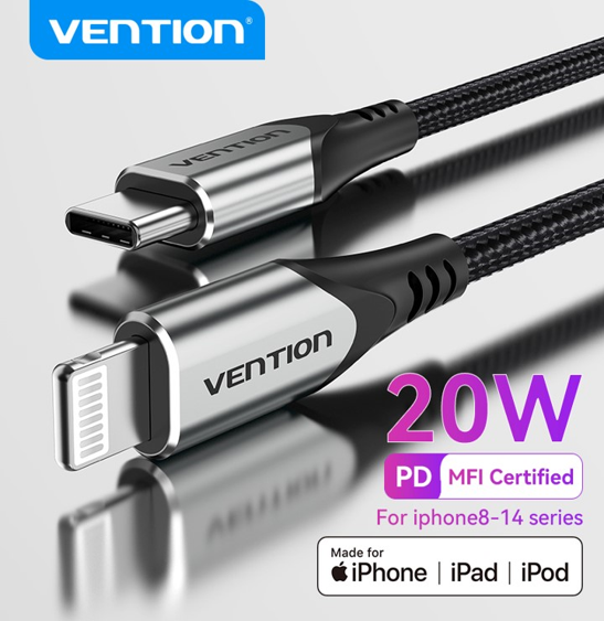 No.9 Vention สายชาร์จ MFi USB C to Lightning 3A PD ชาร์จเร็ว 480Mbps No.9 Vention สายชาร์จ MFi USB C to Lightning 3A PD ชาร์จเร็ว 480Mbps